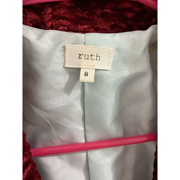 Anthropologie Ruth Chenille/Velvet Red Tie Front Jacket Sz 8 - Picture 2 of 6